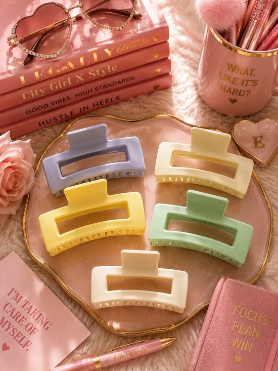 Accessories - Pick-One-Pastel Matte Hair Claw Clip - Yellow, Lilac, Mint, Cream